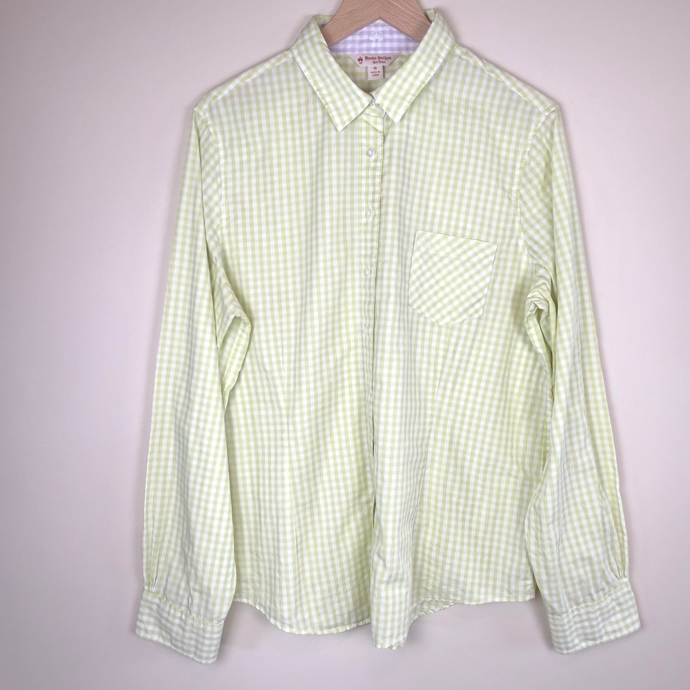 Vintage Brooks Brothers Red Fleece Gingham Shirt Lime Green White Size 16 Preppy
